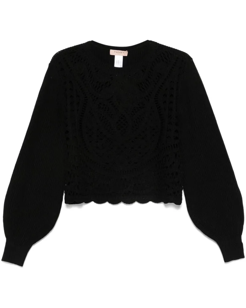 Twin-Set Pullover mit gehäkeltem Einsatz - Schwarz Schwarz