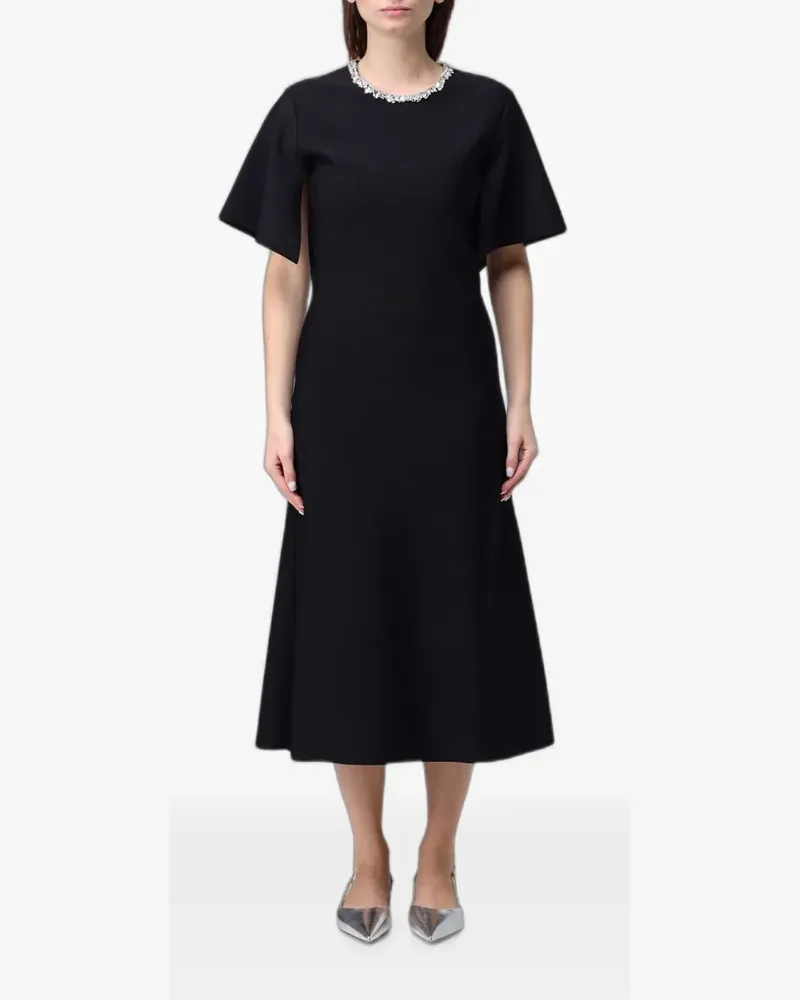 Alexander McQueen crystal-embellished cape-sleeve midi dress - Schwarz Schwarz