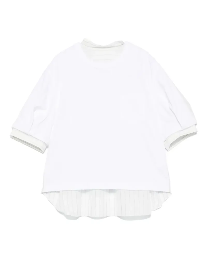 Sacai T-Shirt mit gestreiftem Einsatz - Weiß Weiß