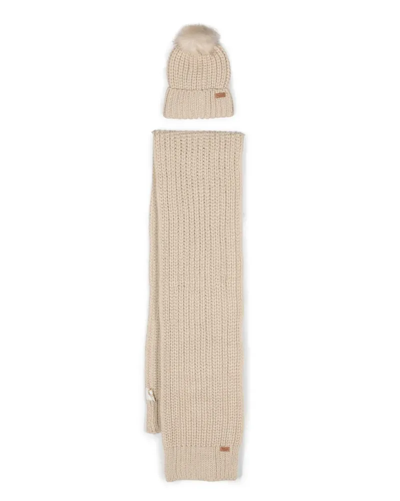 Barbour Set aus geripptem Strickschal und Beanie - Nude Nude