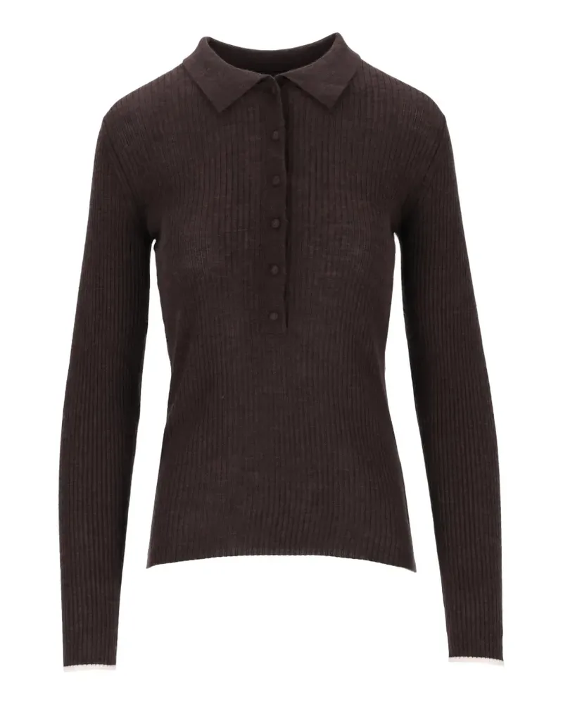 arch4 Maja ribbed-knit cashmere polo top - Braun Braun