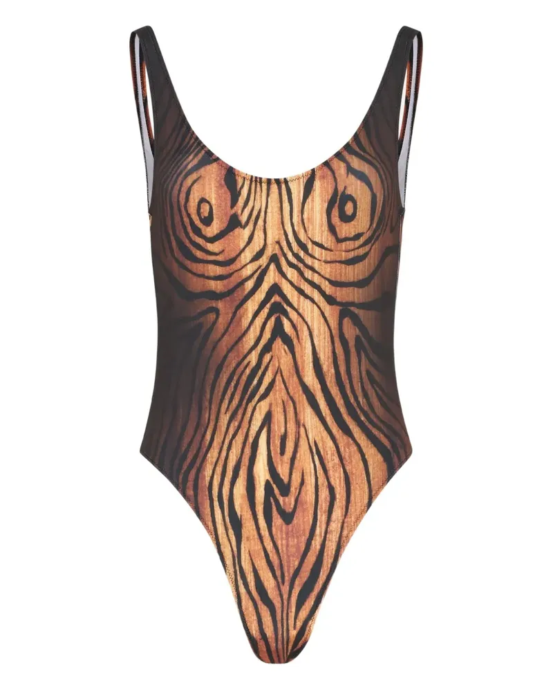 Jean Paul Gaultier Badeanzug mit Holz-Print - Schwarz Schwarz