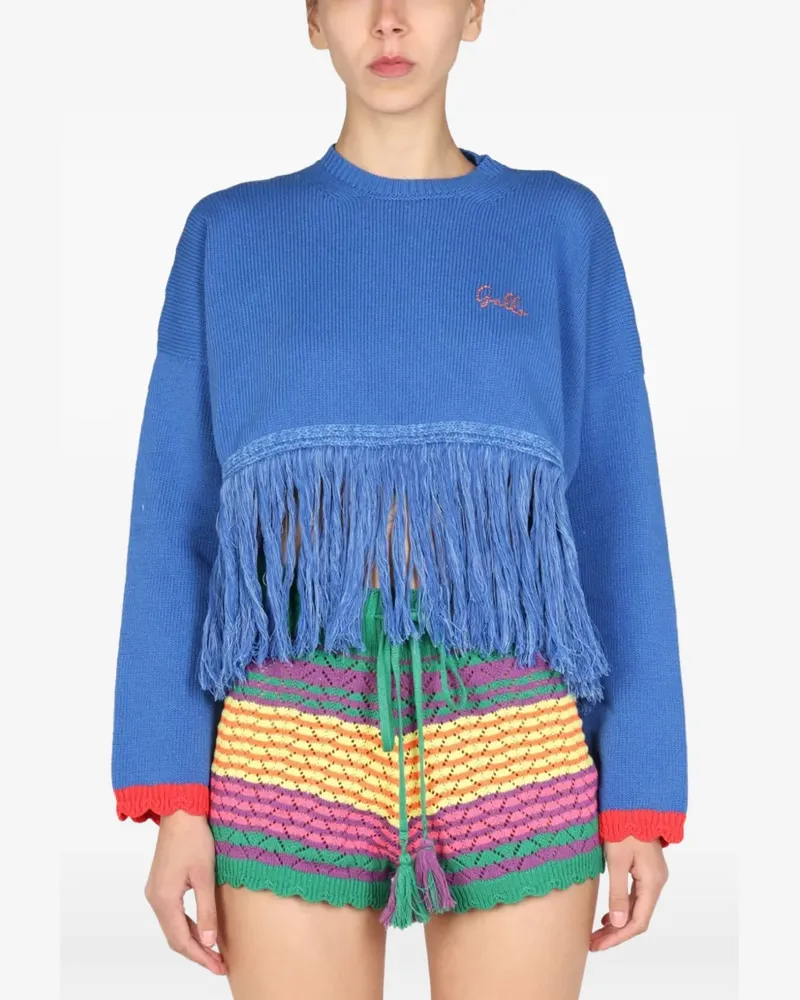 Gallo fringe-trimmed logo-embroidered sweater - Blau Blau