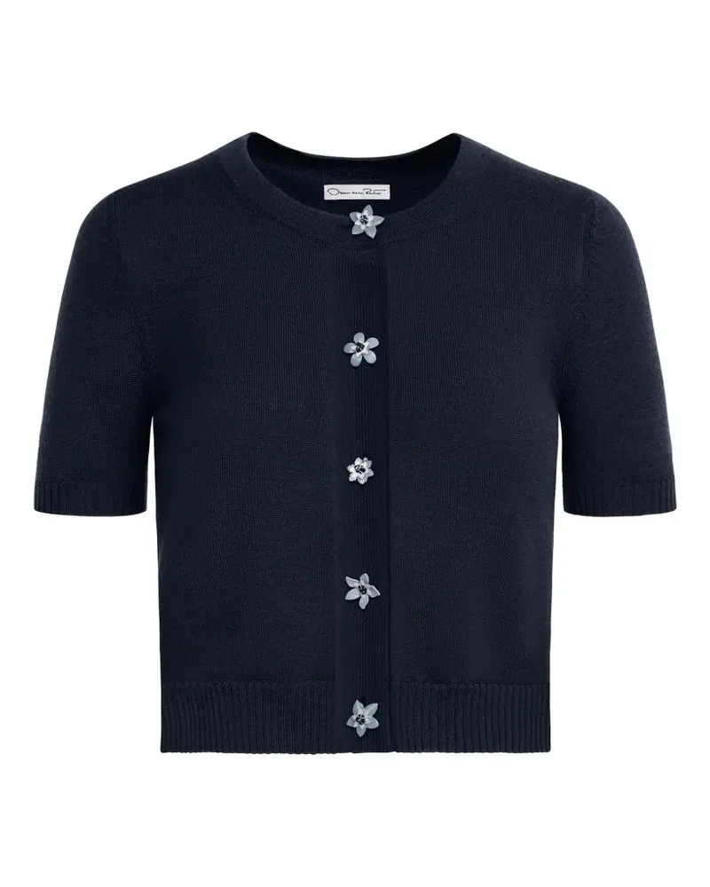 Oscar de la Renta Cropped-Cardigan mit Blumenknöpfen - Blau Blau