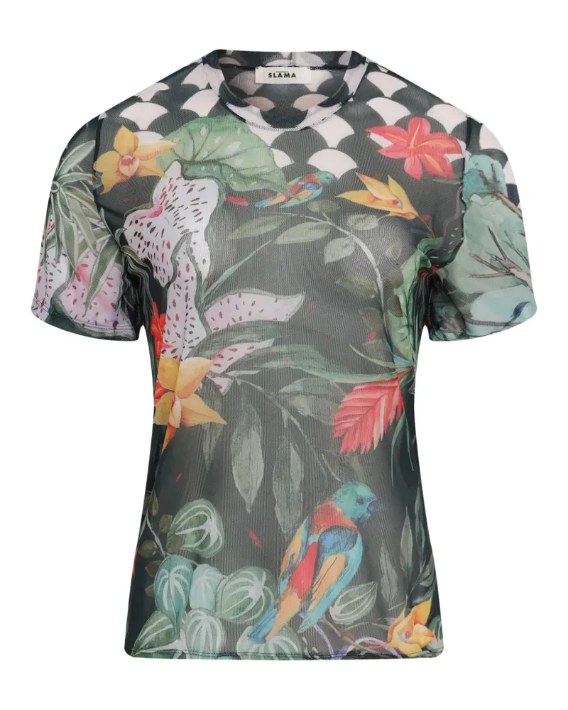 Amir Slama T-Shirt aus Mesh mit Blumenprint - Schwarz Schwarz