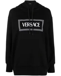 Versace logo-embroidered hoodie Schwarz