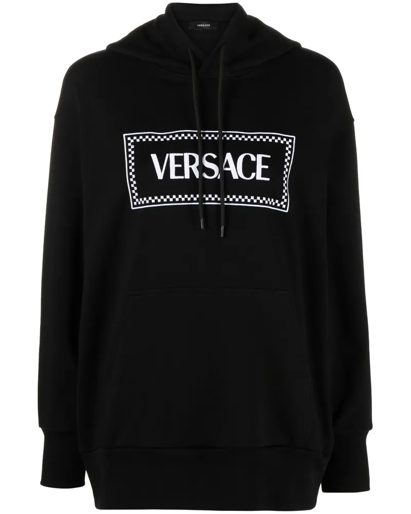 Versace logo-embroidered hoodie Schwarz