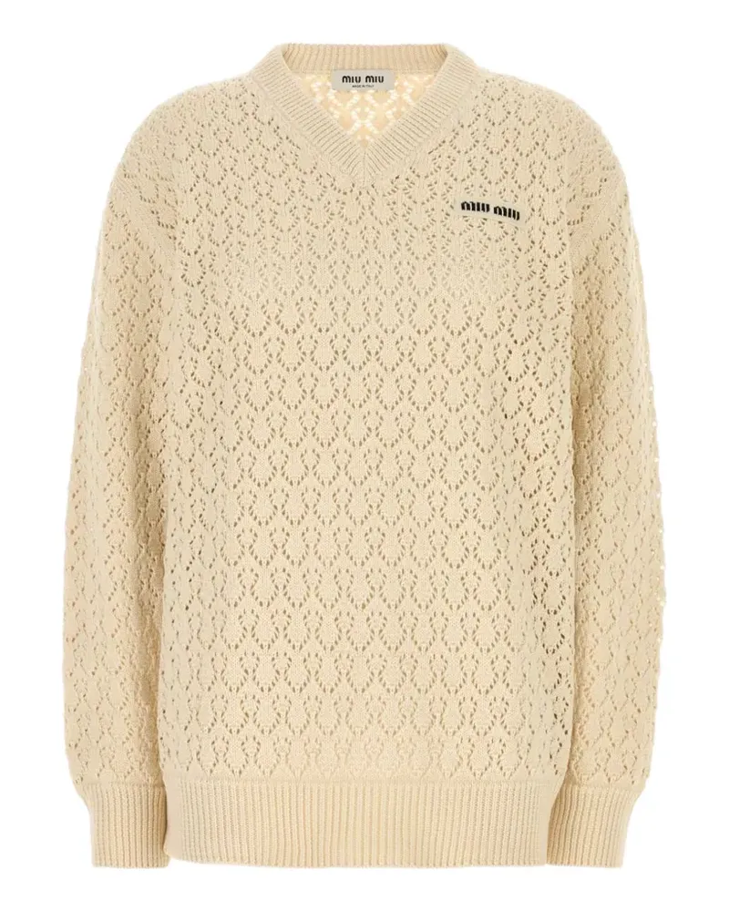 Miu Miu pointelle-knit V-neck sweater - Nude Nude