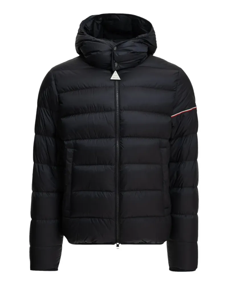 Moncler Gesteppte Bernadette Cropped-Hemdjacke aus Baumwolle mit Kapuze in Weiß/Braun und Hahnentrittmuster - Schwarz Schwarz