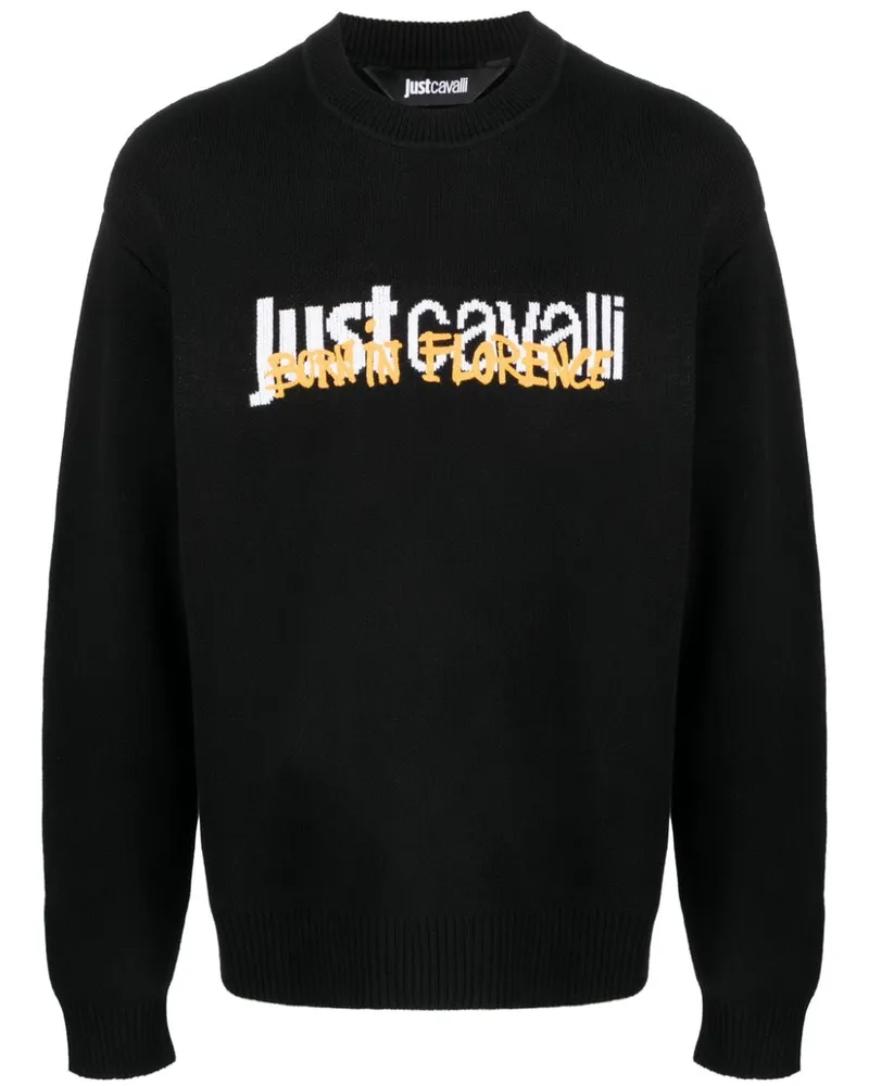 Just Cavalli Pullover mit Intarsien-Logo Schwarz