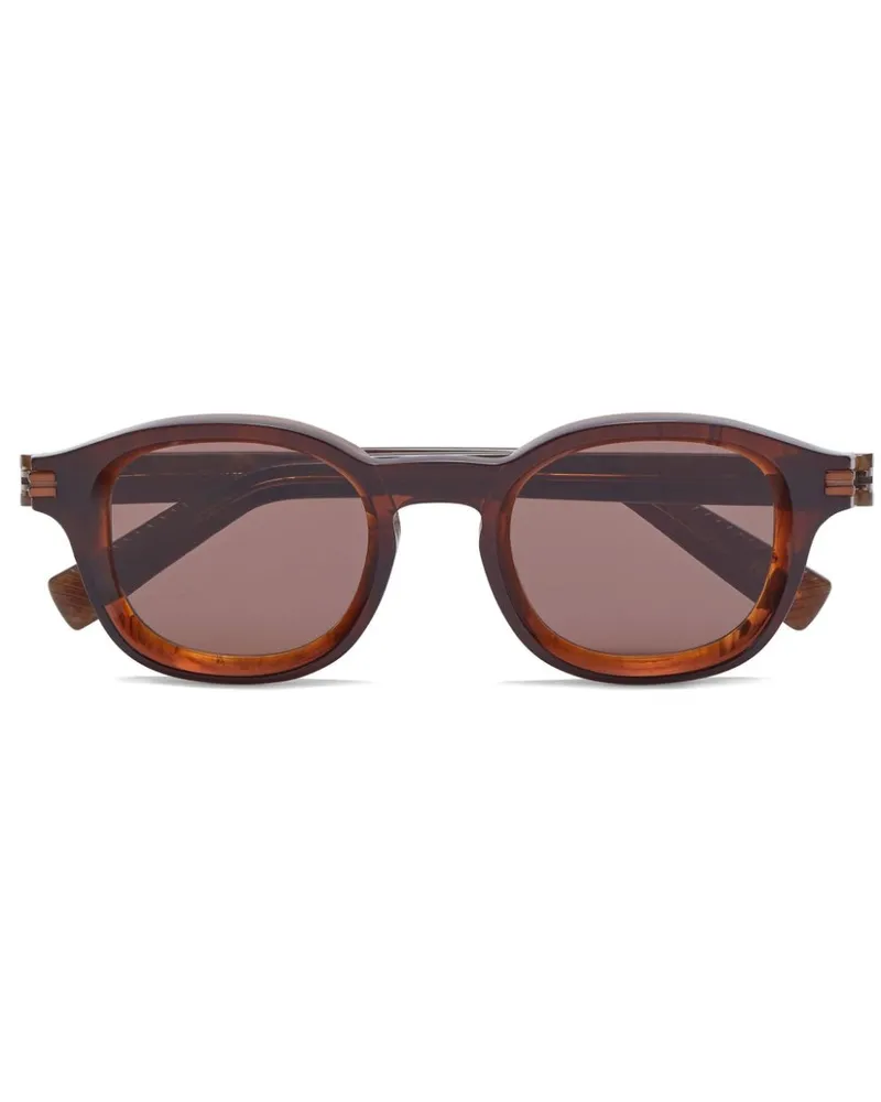 Ermenegildo Zegna Runde Sonnenbrille mit Marmormuster Braun