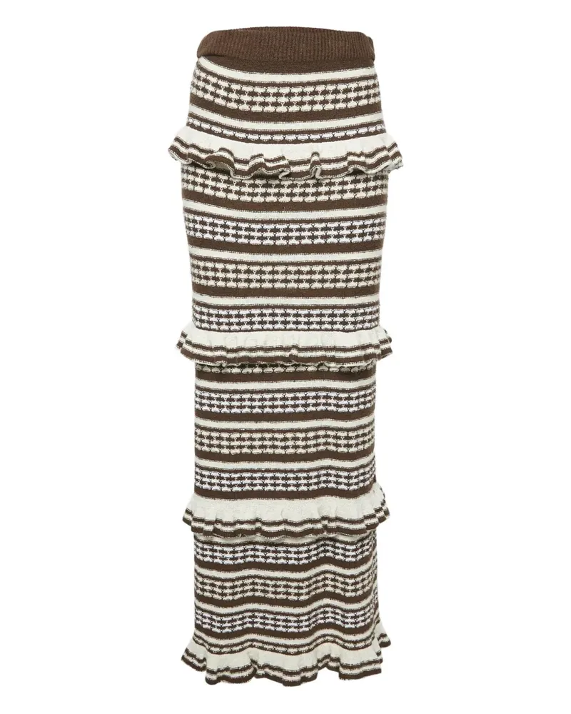 Tularosa Gestreifter Kaely Maxirock mit Rüschen - Braun Braun