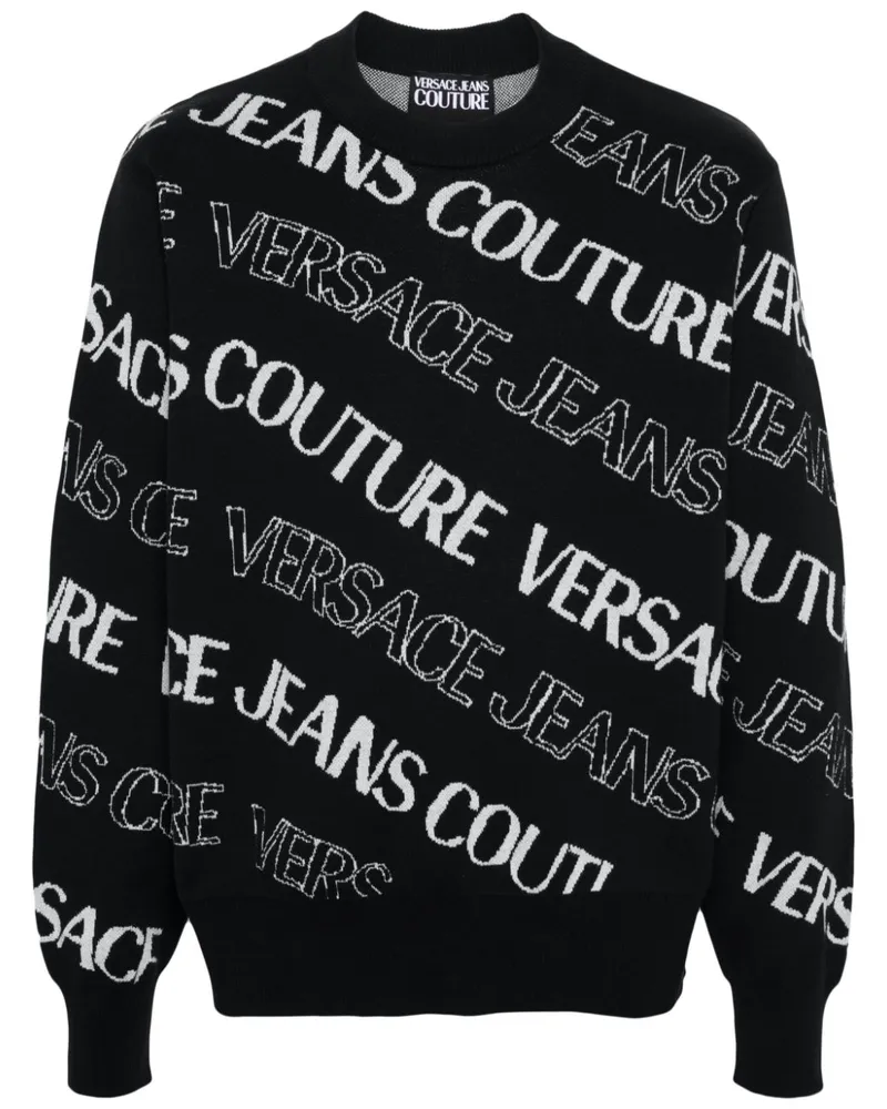 Versace Jeans Jacquard-Pullover mit Logo Schwarz