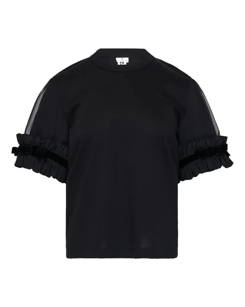 Noir Kei Ninomiya Ponte ruffled cotton top - Schwarz Schwarz