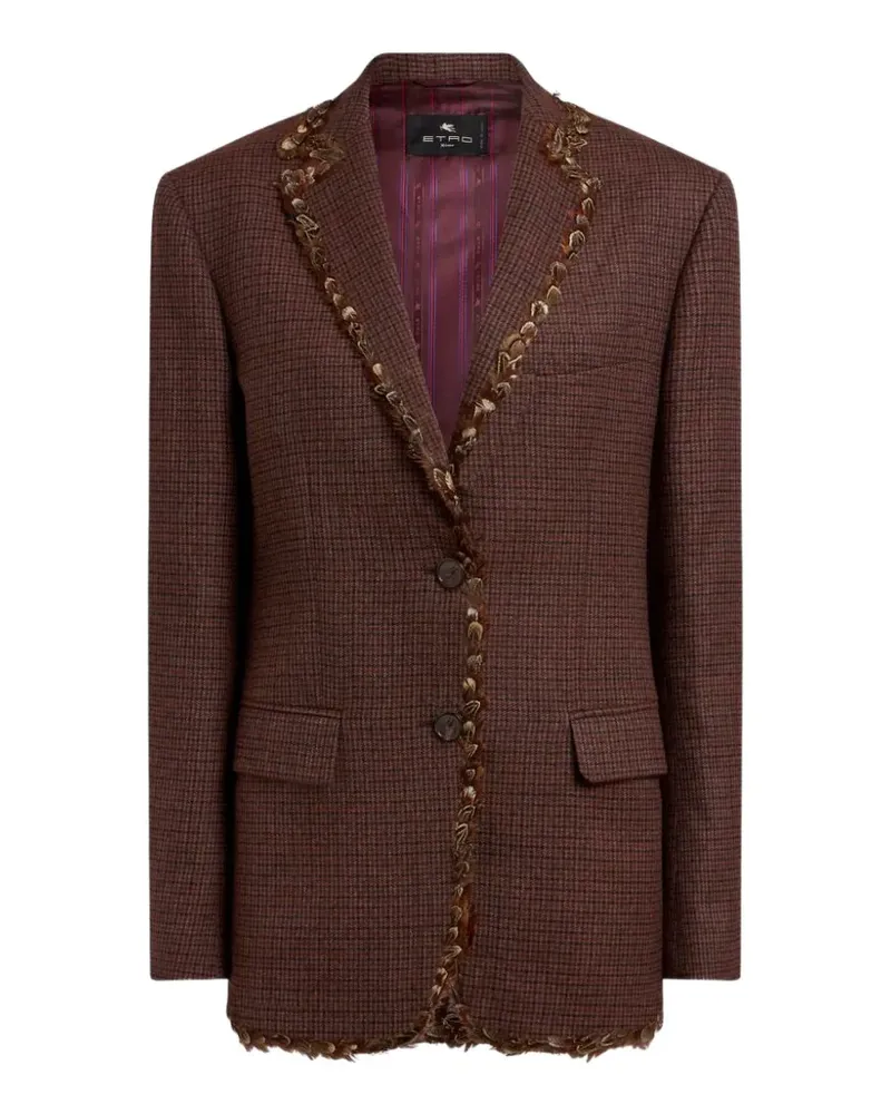 Etro single-breasted wool jacket with phessant feathers and micro houndstooth motif - Rot Rot