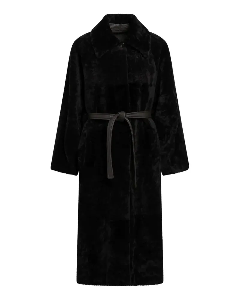 BLANCHA Mantel aus Shearling mit Gürtel - Schwarz Schwarz