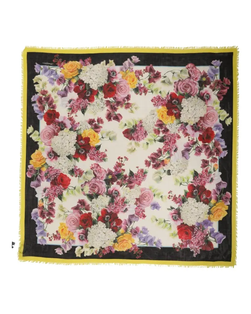 Dolce & Gabbana Ausgefranster Schal mit Blumenprint - Schwarz Schwarz