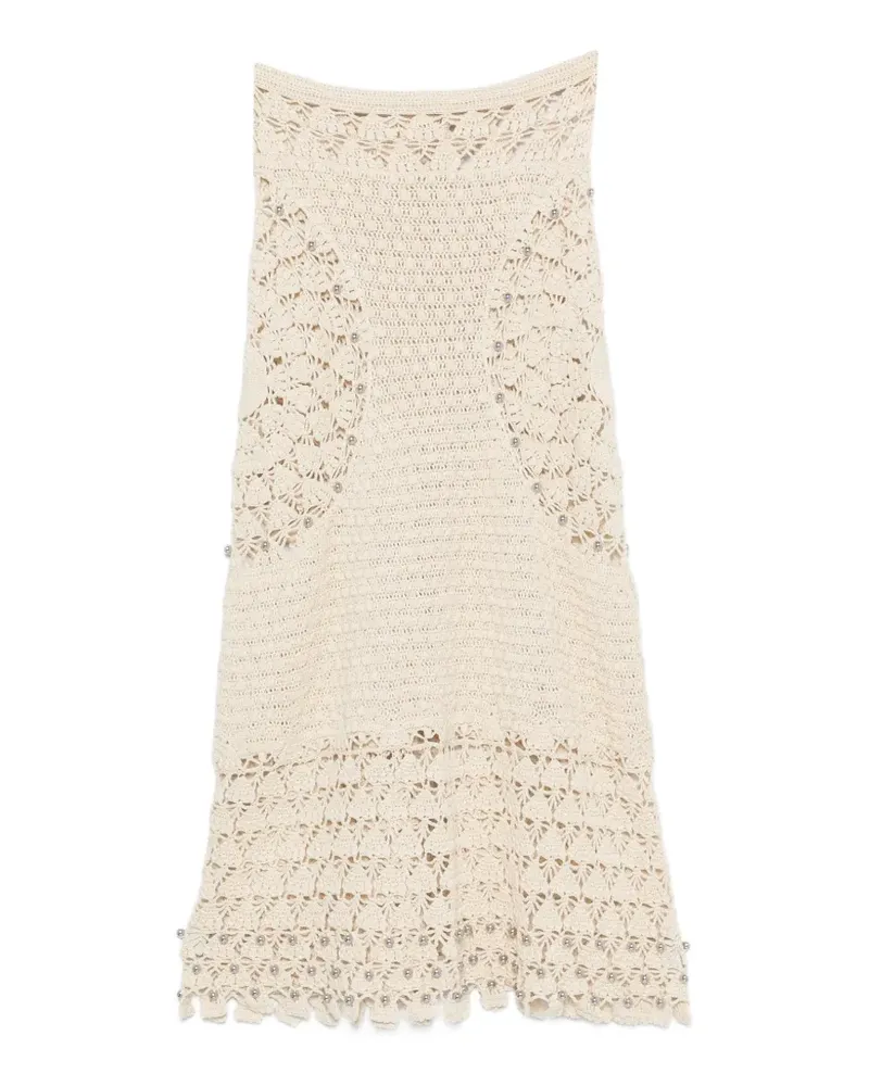 Paco Rabanne crochet-fabric bead-embellished maxi skirt - Nude Nude