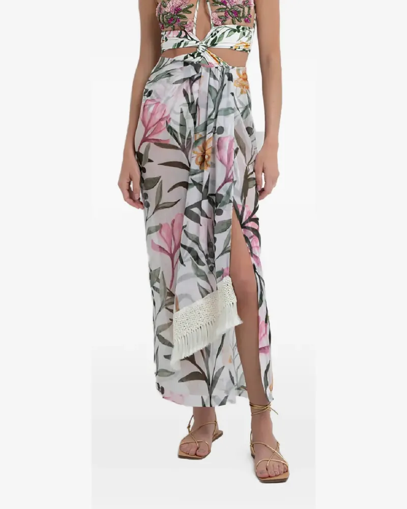 Pat Bo floral fringed maxi skirt - Weiß Weiß