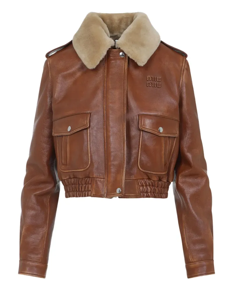 Miu Miu Lederjacke mit Shearling-Kragen - Braun Braun