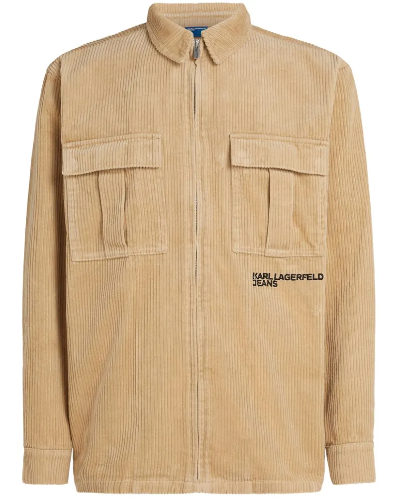Karl Lagerfeld Hemdjacke aus Cord mit Stickerei - Nude Nude