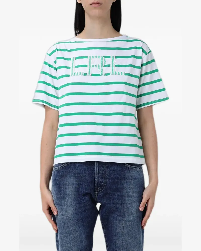 Ralph Lauren Gestreiftes T-Shirt mit Logo-Patch - Weiß Weiß