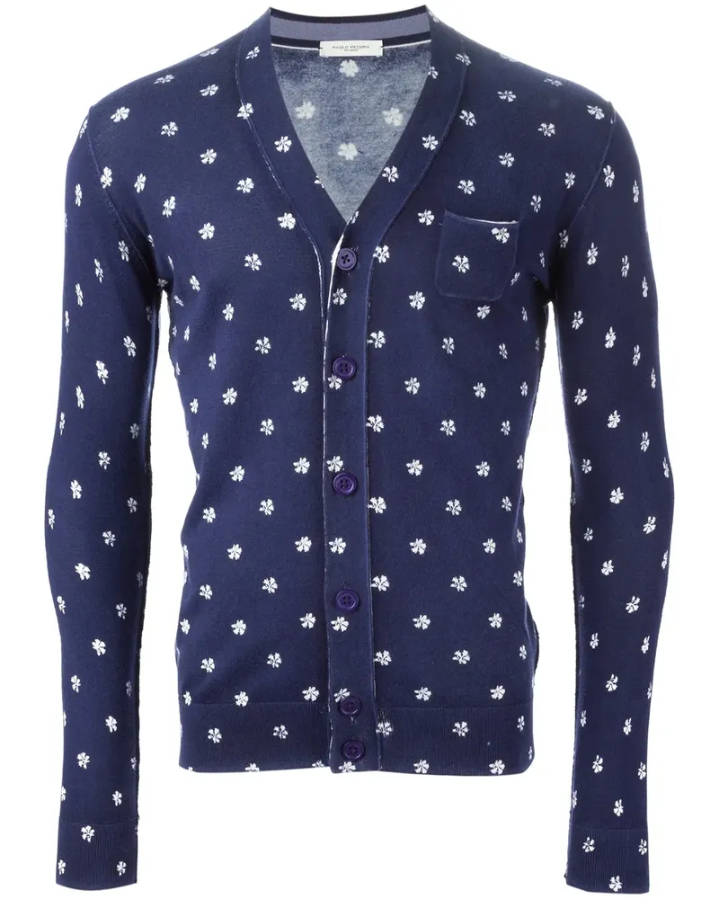 Paolo Pecora Milano Cardigan mit V-Ausschnitt und Blumenmuster - Blau Blau