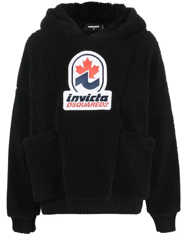 Dsquared2 Fleece-Hoodie mit Logo-Patch - Schwarz Schwarz