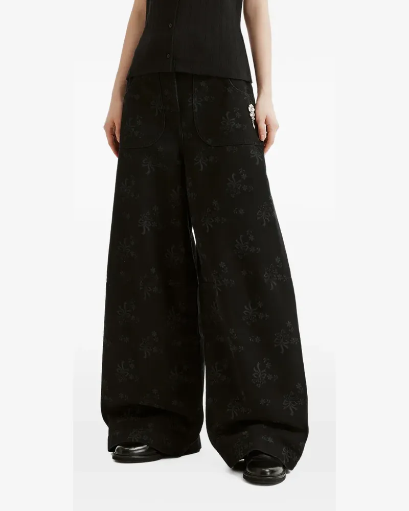 Simone Rocha floral-print crystal-embellished jeans - Schwarz Schwarz