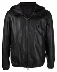 Emporio Armani Lederjacke mit Logo-Schild Schwarz