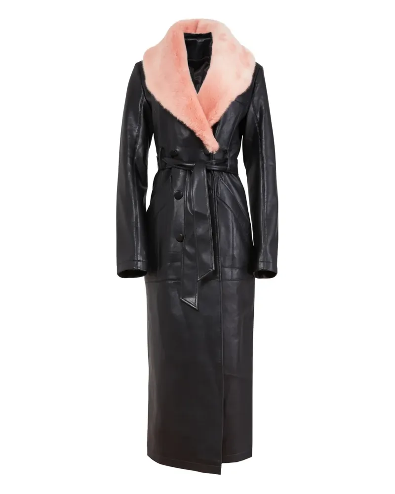Fleur Du Mal textured-collar belted coat - Schwarz Schwarz