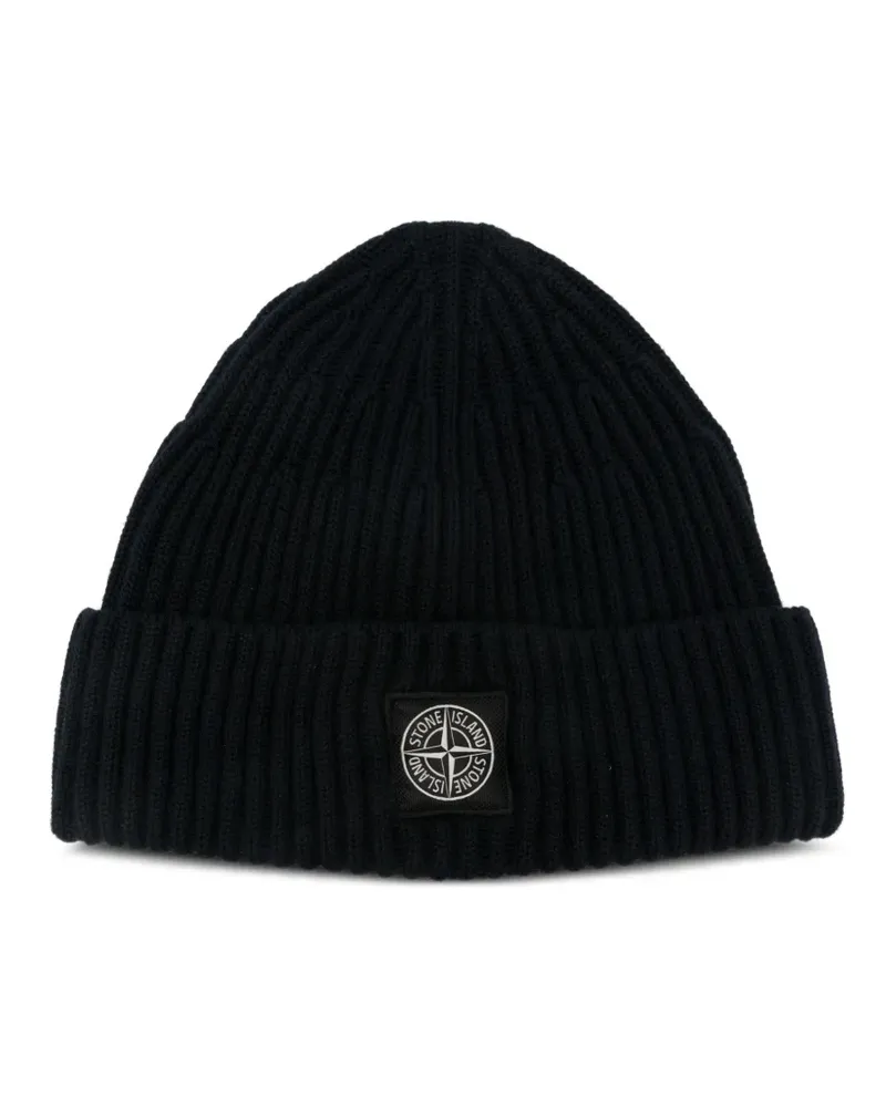 Stone Island ribbed logo-patch beanie hat - Blau Blau
