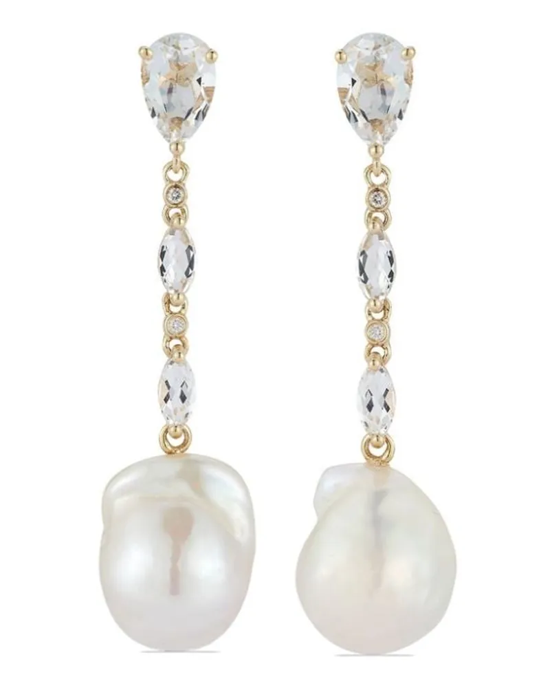 MATEO 14kt Gelbgoldohrringe mit Diamant und Perle - Weiß Weiß
