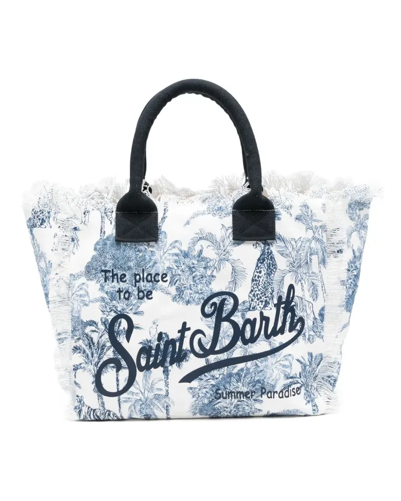 MC2 Saint Barth Vanity jungle-print frayed-edges tote bag - Weiß Weiß