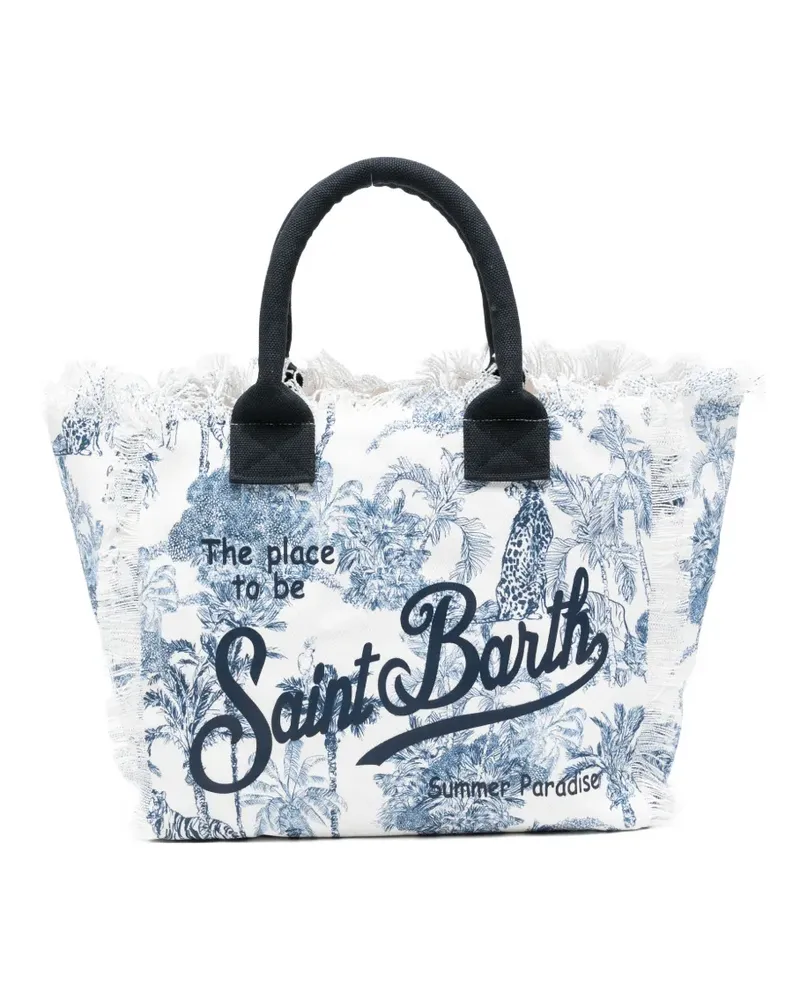 MC2 Saint Barth Vanity jungle-print frayed-edges tote bag - Weiß Weiß