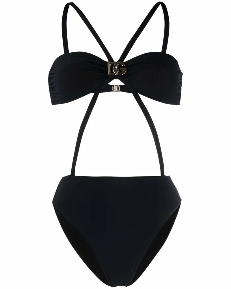 Dolce & Gabbana Badeanzug mit Logo-Schild - Schwarz Schwarz