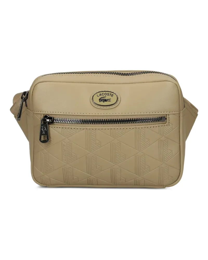 Lacoste monogram-embossed zip-fastening messenger bag - Nude Nude