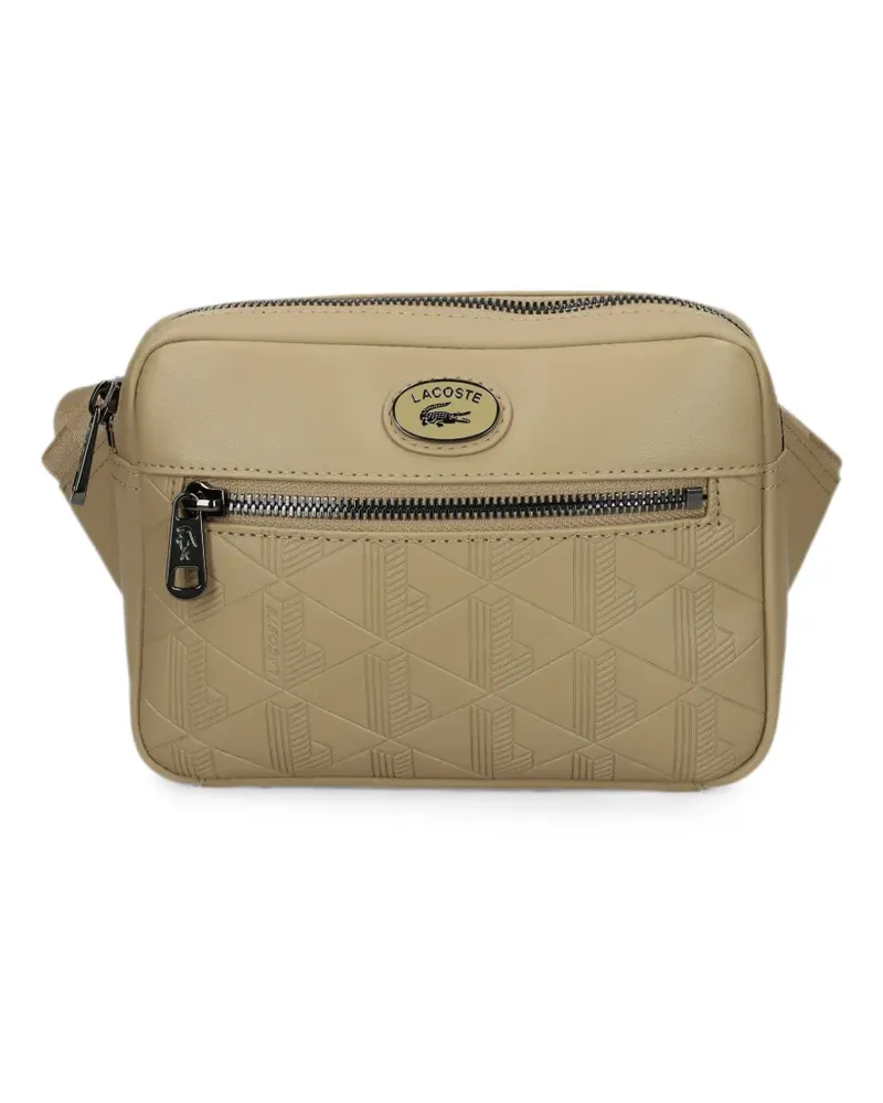 Lacoste monogram-embossed zip-fastening messenger bag - Nude Nude
