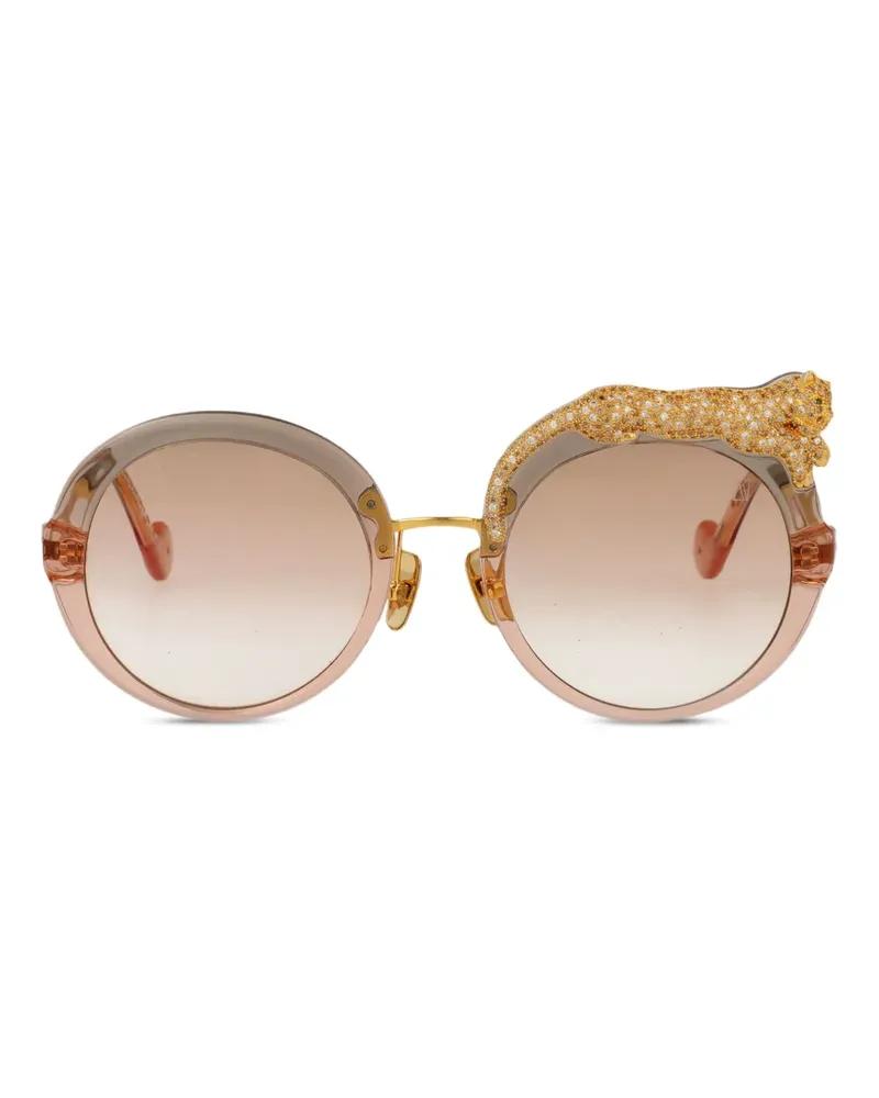 Anna-Karin Karlsson Runde Rose Et La Rouge Sonnenbrille mit Panther - Gold Gold