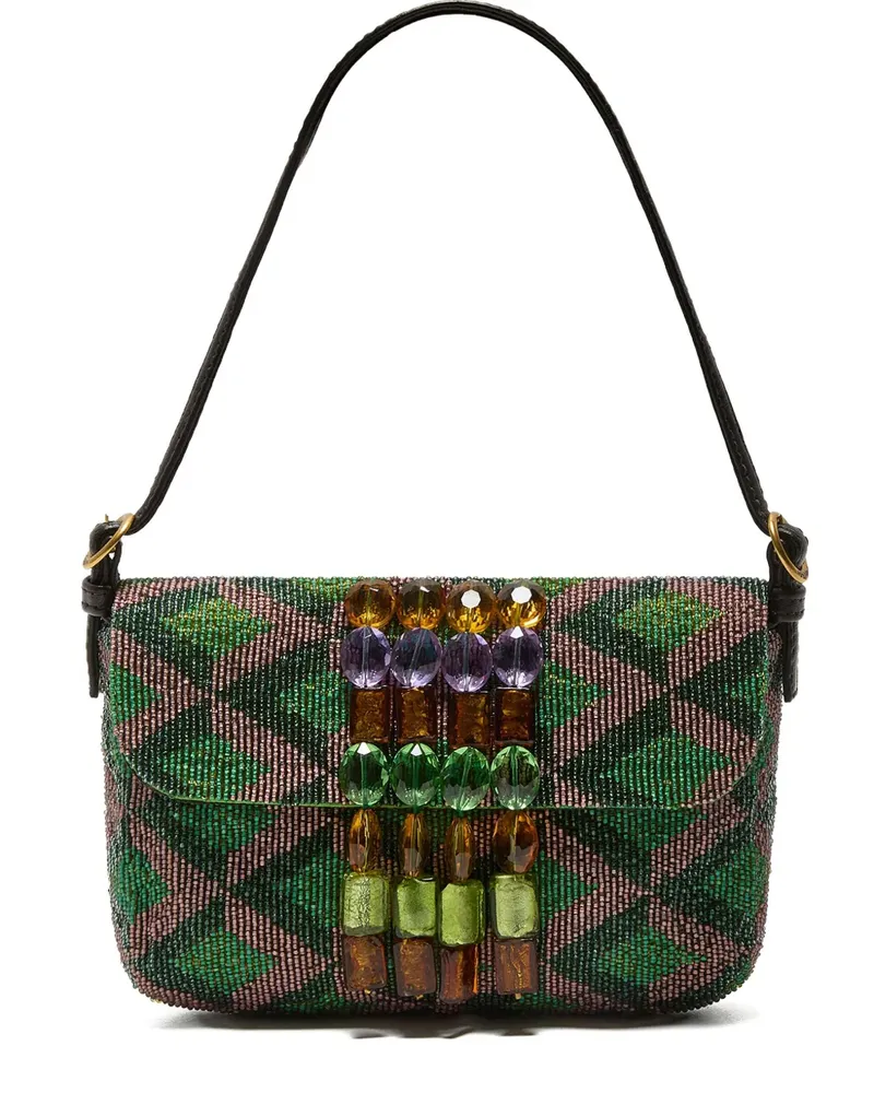Maliparmi Geometrisch gemusterte Schultertasche mit Perlenverzierung - Grün Grün