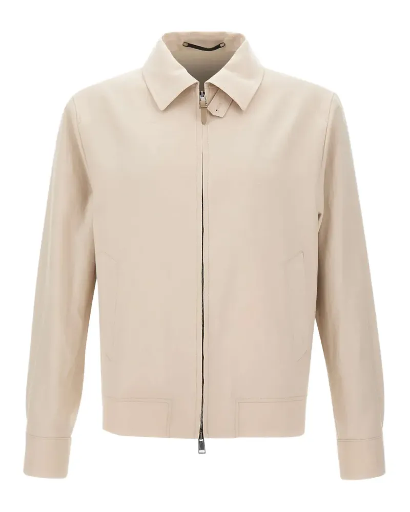 HUGO BOSS Slim-fit zip-up linen jacket - Nude Nude