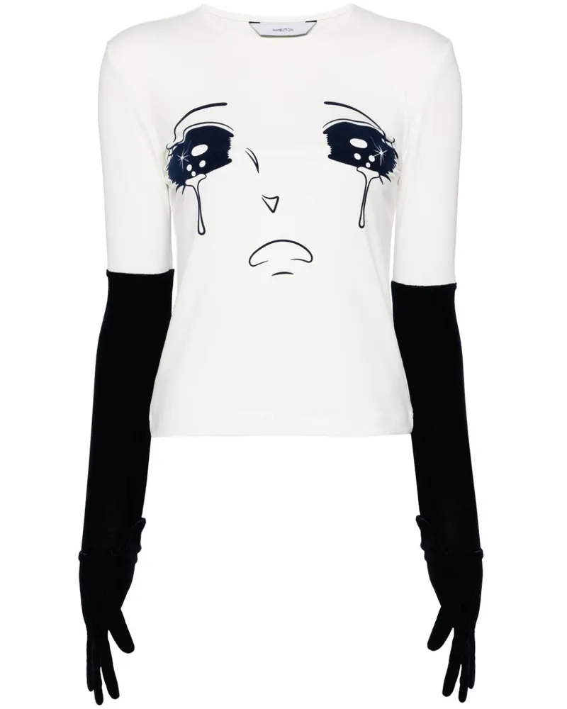 pushBUTTON White Globe Crying Girl T-Shirt Weiß