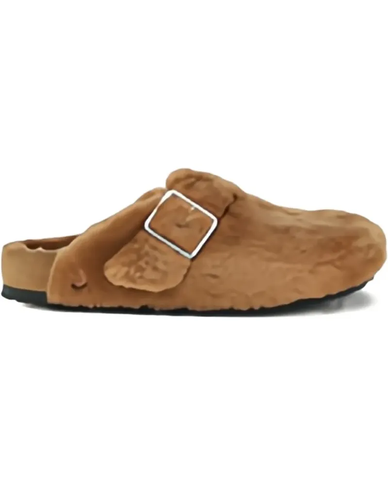 Birkenstock shearling buckle-detail mules - Braun Braun