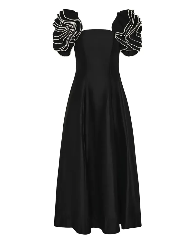 Aje. Gerüschtes Twyla Midikleid - Schwarz Schwarz
