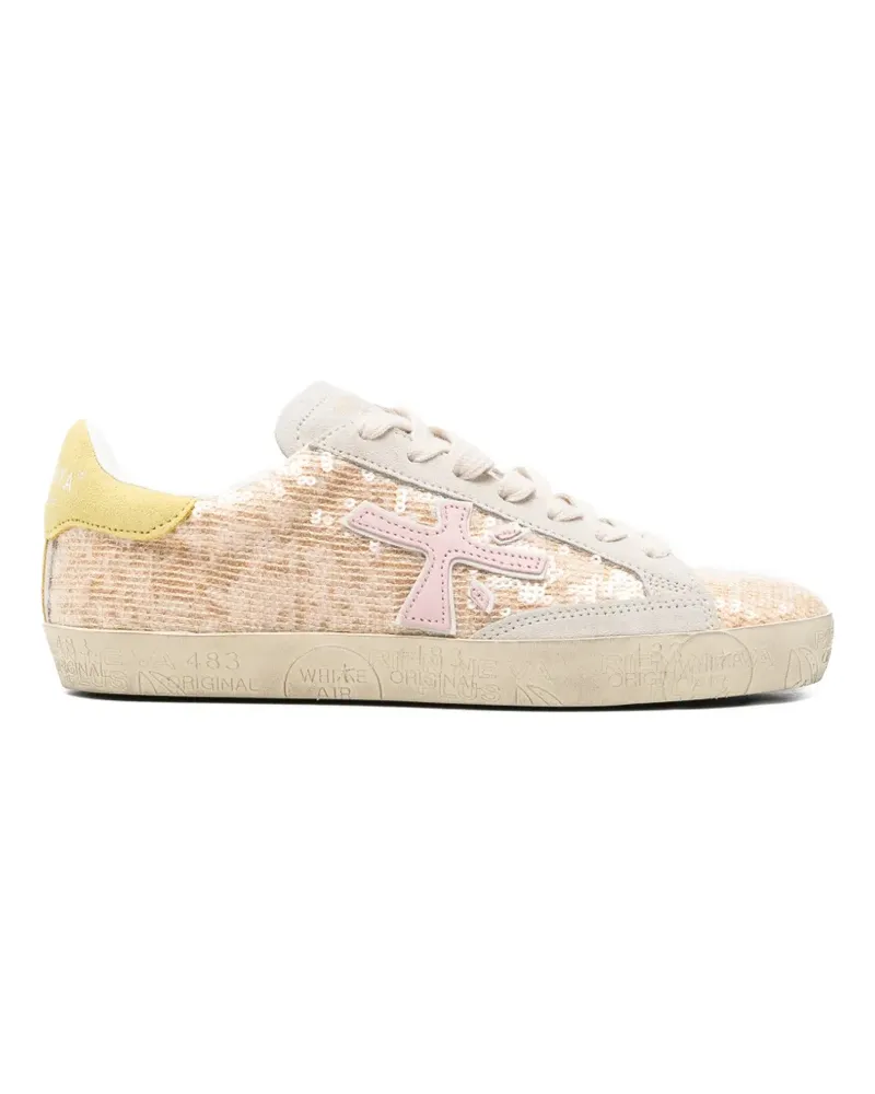 Premiata Steven sequin-embellished sneakers - Nude Nude