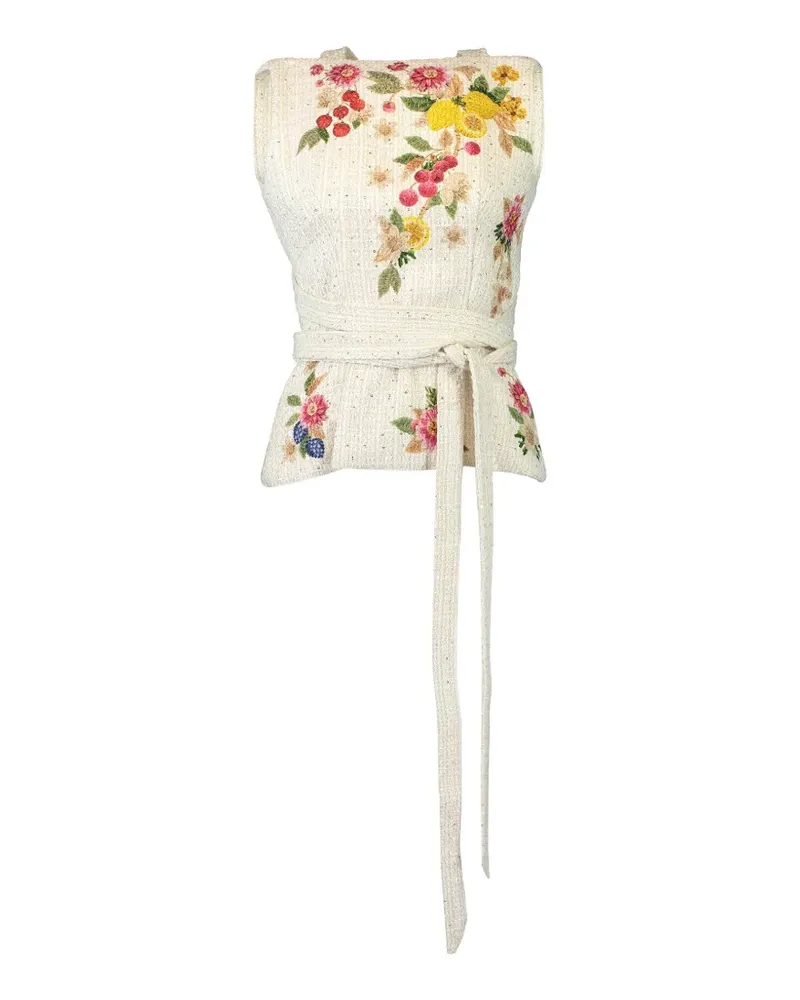 Mary Katrantzou Juda floral-embroidered tie-waist top - Nude Nude