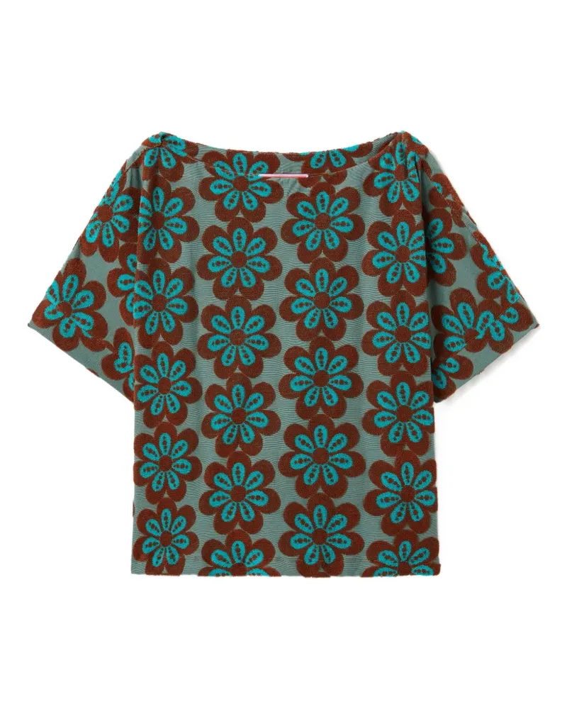 La DoubleJ Meditation T-Shirt mit Blumen-Intarsie - Grün Grün
