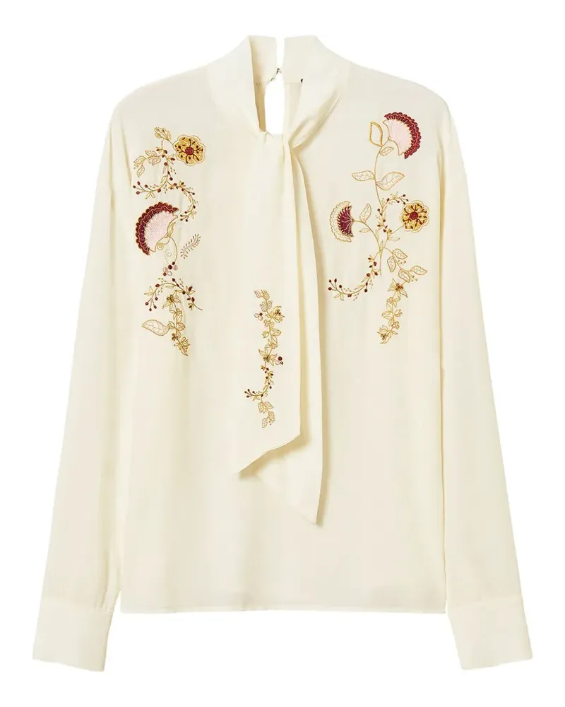 Twin-Set Bluse aus Crêpe de Chine mit Stickerei - Nude Nude
