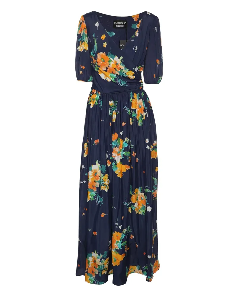 Moschino Maxikleid aus Satin mit Blumen - Blau Blau
