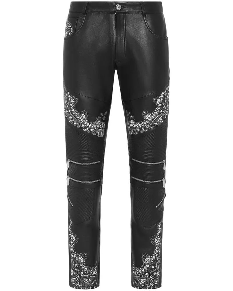 Philipp Plein Lederhose mit schmalem Schnitt - Schwarz Schwarz